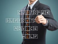 Business man writing customer service concept